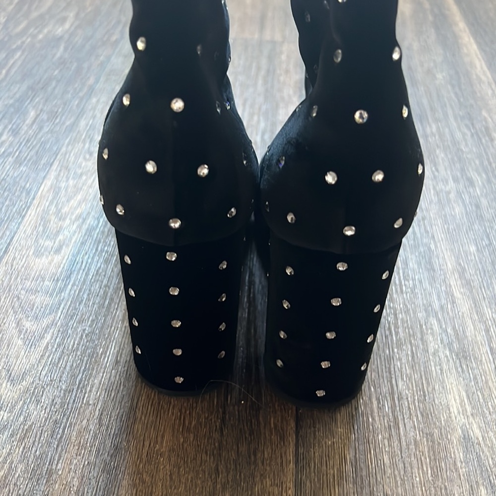 SAINT LAURENT Crystal Embellished Velvet Loulou Pin Boots - Picture 5 of 11